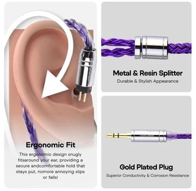 Alt view image 11 of 14 - Tripowin Zonie IEM Cable 16 Core Silver Plated Earphone Upgraded Cords 1.25m SPC in Ear Monitor Cable for 7hz Zero:2 Orchestra Lite Cadenza Hype4 Supermix4(2pin 0.78mm 3.5mm)(Violet)