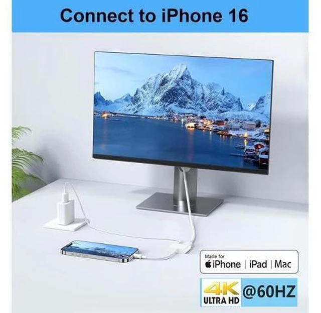 Alt view image 9 of 14 - USB-C to HDMI Adapter 4K@60Hz for iPhone 15 16 MacBook Pro Air iPad Pro MFi Certified Type-C Digital AV HDMI 2.0 Cord Compatible with Galaxy S25 Nintendo Switch Pixelbook XPS