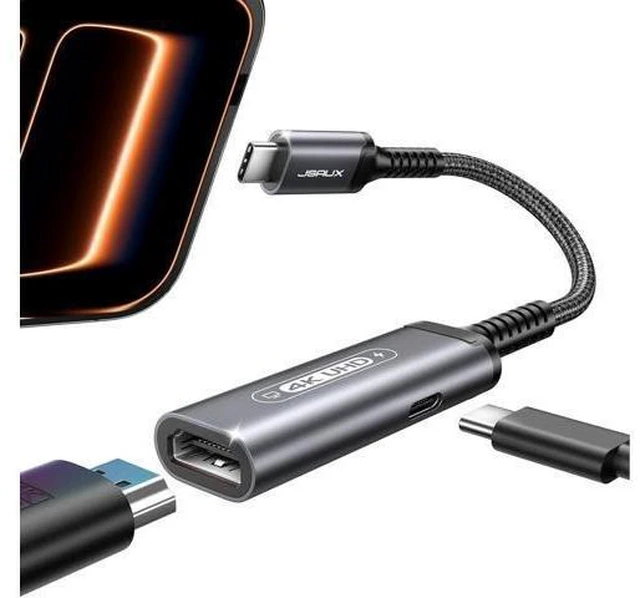 Alt view image 8 of 14 - USB C to HDMI with PD Charger Adapter 2-in-1 Type C to HDMI 4K@30Hz/100W Charging Compatible with iPhone 17 Pro Max/Air/ 16 Pro Max/15 Pro Max S24/S23 MacBook Steam Deck ROG Ally