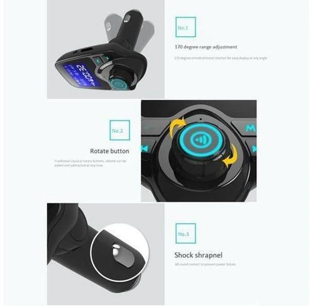 Alt view image 8 of 10 - Wireless BT Car Kit Hands Free FM Transmitter LCD MP3 Player A2DP Dual USB Charger Car Accessories