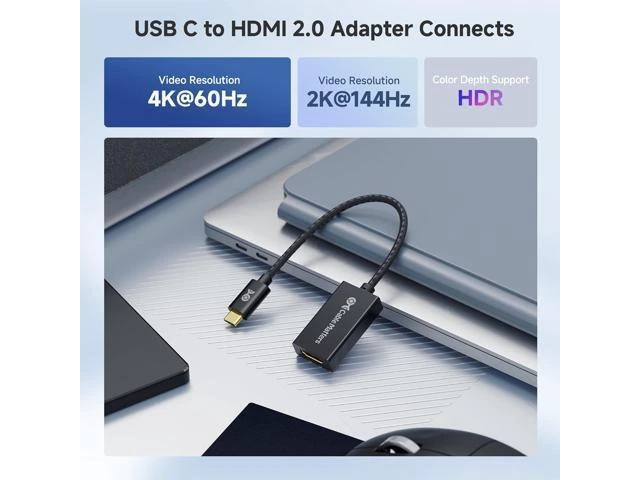 Alt view image 9 of 14 - Braided Aluminum USB C to HDMI Adapter Support 4K 60Hz 2K 144Hz and HDR (HDMI to USB C Adapter) in Matte Black for iPhone 16/15 Pro Max Plus MacBook XPS Surface Pro