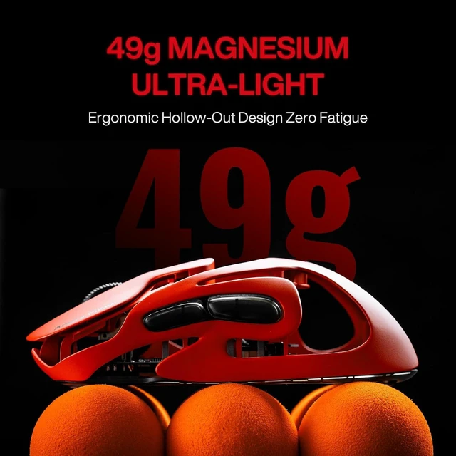 Alt view image 10 of 14 - Infinity Gaming Wireless Mouse 49g Ultralight Metal Design, 30000 DPI PAW3950 Sensor, Dual 8K Polling, Hot-Swappable Battery, Tri-Mode 2.4G/Bluetooth/Wired RGB Gaming Mouse- Blaze Orange