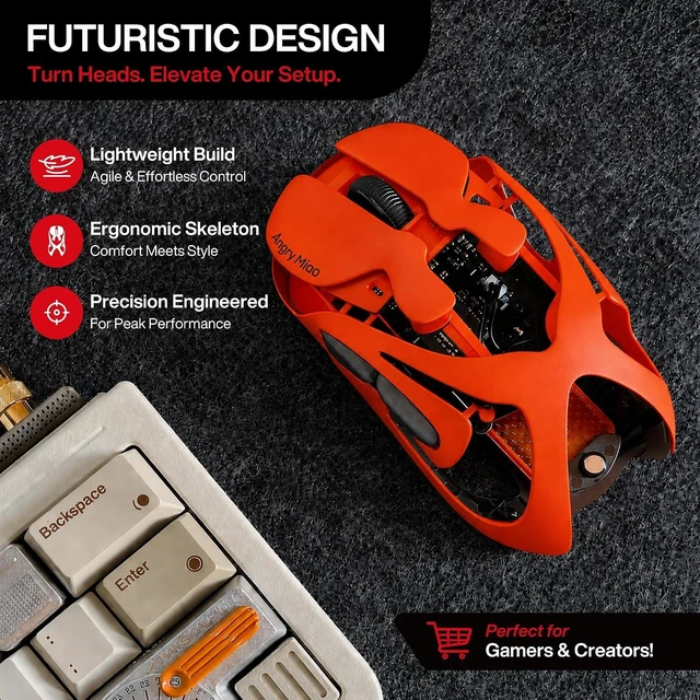 Alt view image 14 of 14 - Infinity Gaming Wireless Mouse 49g Ultralight Metal Design, 30000 DPI PAW3950 Sensor, Dual 8K Polling, Hot-Swappable Battery, Tri-Mode 2.4G/Bluetooth/Wired RGB Gaming Mouse- Blaze Orange