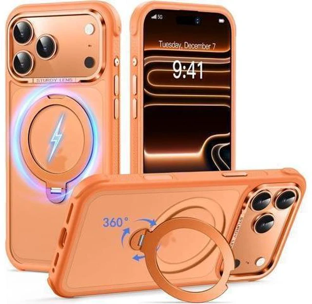 Alt view image 8 of 14 - Magnetic for iPhone 17 Pro Max Case Military Drop Protection Compatible with MagSafe Slim Translucent Matte Shockproof Protective Phone Case with 360°Spin Stand 6.9 Cosmic Orange