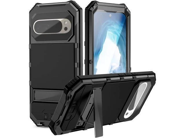 Alt view image 9 of 14 - for Google Pixel 9 Pro XL Case Metal Heavy Duty Phone Case Built-in Screen Protector Full Body Protective Dust Proof Military - Grade Rugged (6.8 Black)
