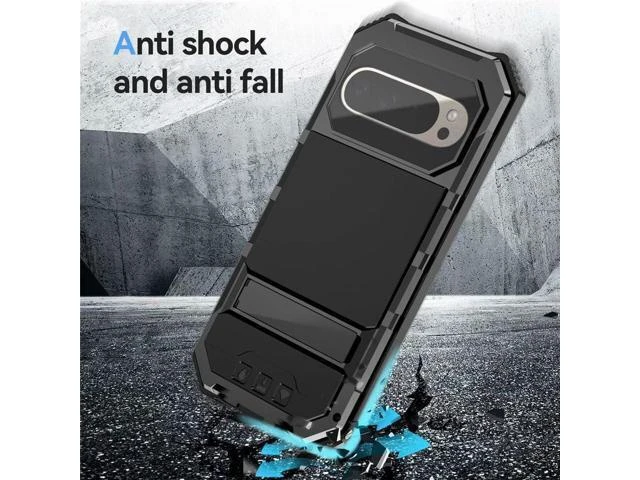 Alt view image 11 of 14 - for Google Pixel 9 Pro XL Case Metal Heavy Duty Phone Case Built-in Screen Protector Full Body Protective Dust Proof Military - Grade Rugged (6.8 Black)