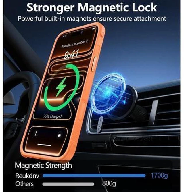 Alt view image 14 of 14 - Magnetic for iPhone 17 Pro Max Case Military Drop Protection Compatible with MagSafe Slim Translucent Matte Shockproof Protective Phone Case with 360°Spin Stand 6.9 Cosmic Orange