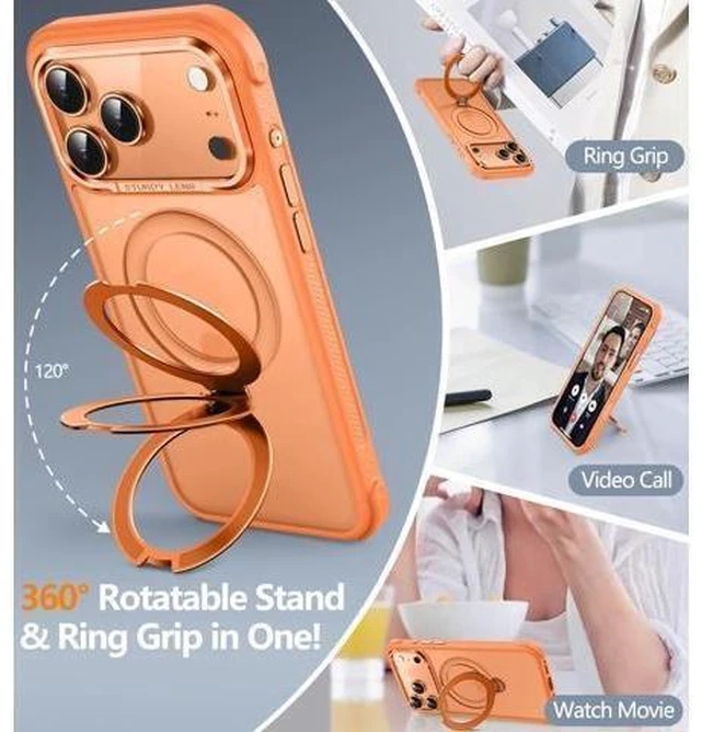 Alt view image 10 of 14 - Magnetic for iPhone 17 Pro Max Case Military Drop Protection Compatible with MagSafe Slim Translucent Matte Shockproof Protective Phone Case with 360°Spin Stand 6.9 Cosmic Orange