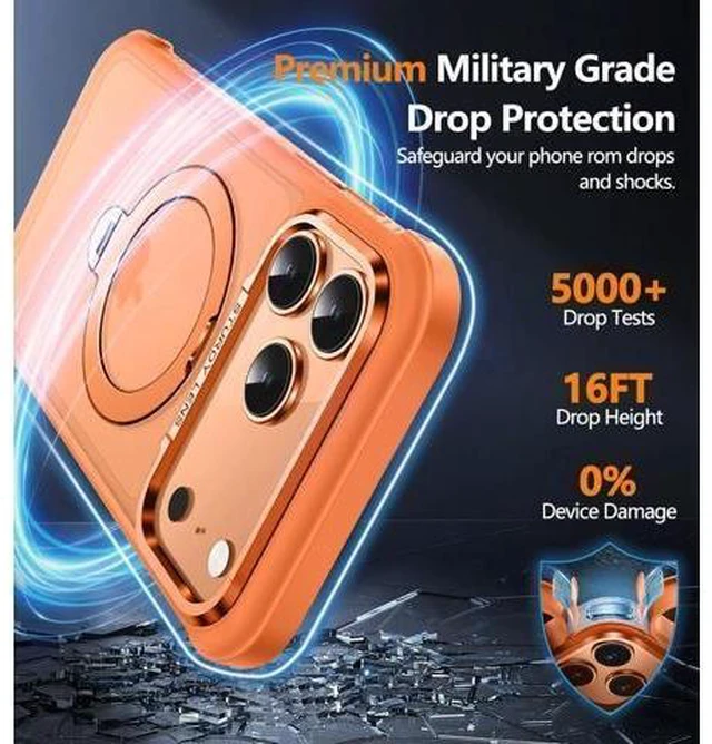 Alt view image 11 of 14 - Magnetic for iPhone 17 Pro Max Case Military Drop Protection Compatible with MagSafe Slim Translucent Matte Shockproof Protective Phone Case with 360°Spin Stand 6.9 Cosmic Orange