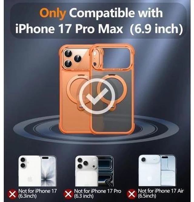 Alt view image 13 of 14 - Magnetic for iPhone 17 Pro Max Case Military Drop Protection Compatible with MagSafe Slim Translucent Matte Shockproof Protective Phone Case with 360°Spin Stand 6.9 Cosmic Orange
