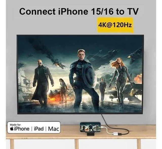 Alt view image 9 of 14 - USB-C to HDMI Adapter 4K@120Hz for iPhone 15 16 17 to TV MFi Certified Type-C to HDMI 2.3 Dongle Cord with 100W Fast Charging Port for MacBook Pro/Air iPad Pro iMac Galaxy S25/S24 and More