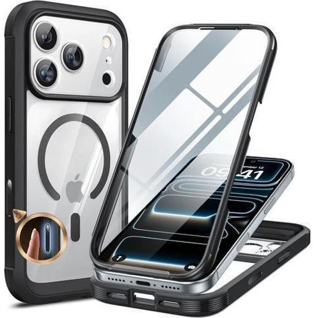 Alt view image 8 of 14 - for iPhone 17 Pro Case 6.3 Full-Body Bumper Military Drop Protection Outdoor Phone Case with Built-in Glass Screen & Full Camera Protector Camera Control Compatible with MagSafe Black