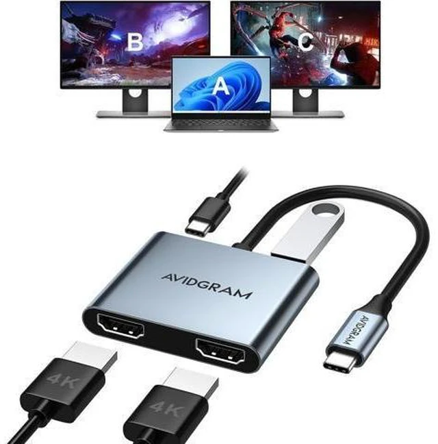 Alt view image 8 of 14 - USB C to Dual HDMI Adapter 4K 30Hz USB C Hub Multiport Adapter with Dual HDMI USB 3.0 100W PD Support USB C to HDMI Splitter Extended Display for Laptop (MST is not Supported on macOS)