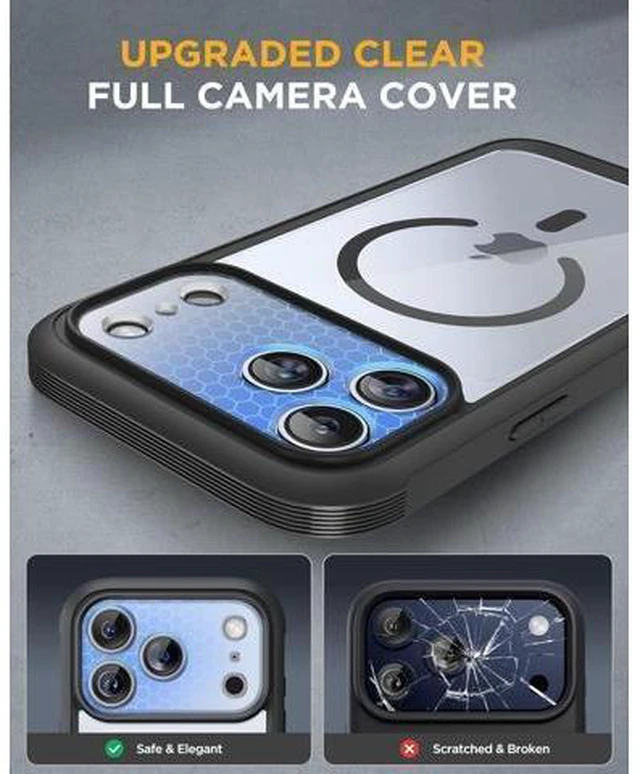 Alt view image 10 of 14 - for iPhone 17 Pro Case 6.3 Full-Body Bumper Military Drop Protection Outdoor Phone Case with Built-in Glass Screen & Full Camera Protector Camera Control Compatible with MagSafe Black