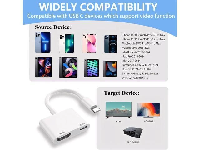 Alt view image 9 of 14 - USB C to HDMI for TV 4K@60Hz Type C to HDMI Adapter with Charging Port iPhone to Hdmi to USB C Adapter Compatible for iPhone 16/15 Series/iPad Pro/Galaxy/MacBook Pro to HDTV Projector