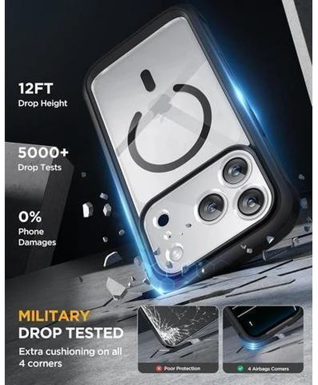 Alt view image 13 of 14 - for iPhone 17 Pro Case 6.3 Full-Body Bumper Military Drop Protection Outdoor Phone Case with Built-in Glass Screen & Full Camera Protector Camera Control Compatible with MagSafe Black