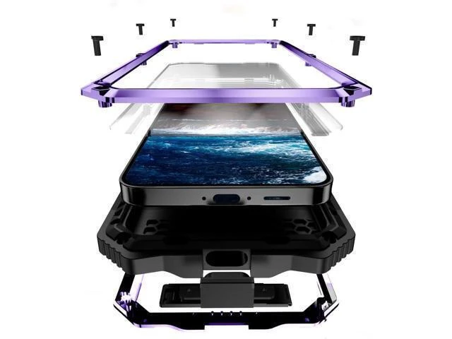 Alt view image 7 of 12 - Compatible with Galaxy S25 FE Case Metal Heavy Duty Phone Case Built-in Screen Protector Full Body Protective Dust Proof Military Grade Rugged 2025 Purple