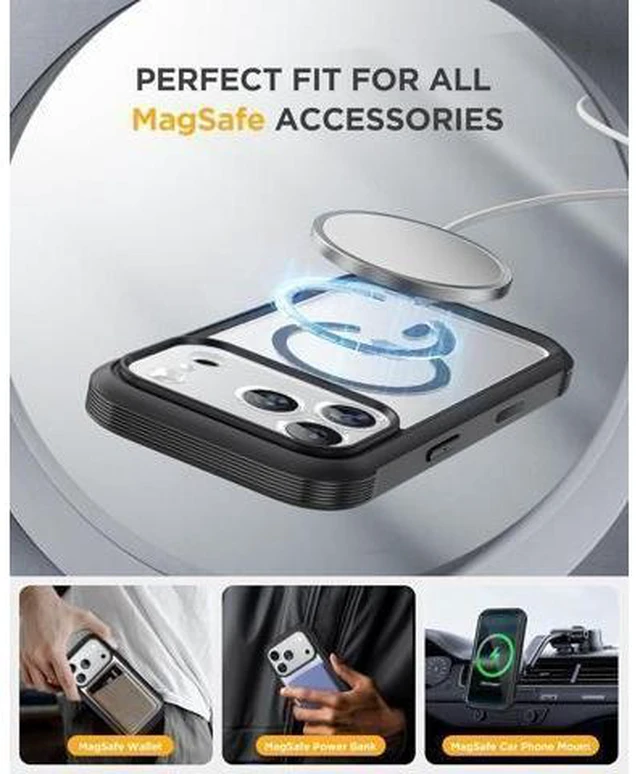 Alt view image 14 of 14 - for iPhone 17 Pro Case 6.3 Full-Body Bumper Military Drop Protection Outdoor Phone Case with Built-in Glass Screen & Full Camera Protector Camera Control Compatible with MagSafe Black