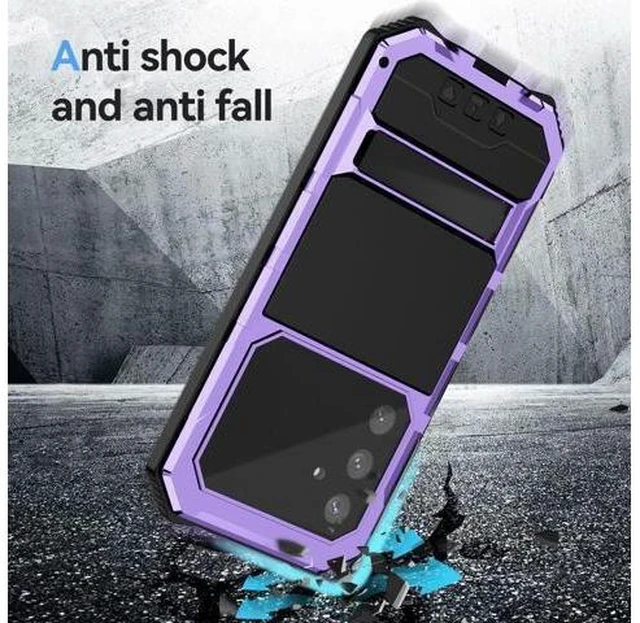 Alt view image 8 of 12 - Compatible with Galaxy S25 FE Case Metal Heavy Duty Phone Case Built-in Screen Protector Full Body Protective Dust Proof Military Grade Rugged 2025 Purple