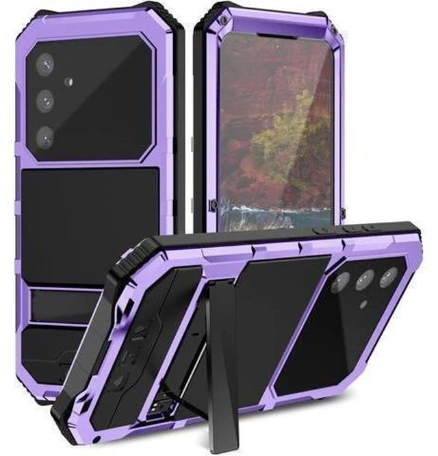 Alt view image 11 of 12 - Compatible with Galaxy S25 FE Case Metal Heavy Duty Phone Case Built-in Screen Protector Full Body Protective Dust Proof Military Grade Rugged 2025 Purple