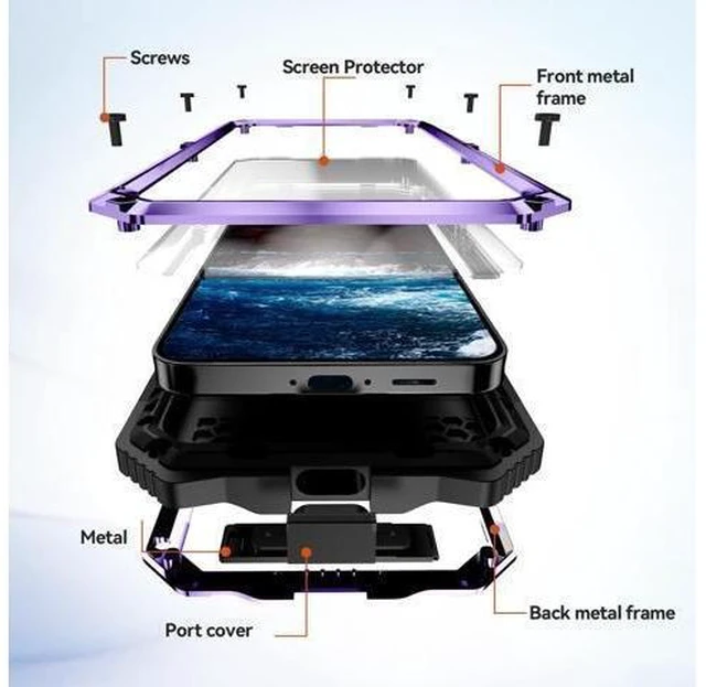 Alt view image 12 of 12 - Compatible with Galaxy S25 FE Case Metal Heavy Duty Phone Case Built-in Screen Protector Full Body Protective Dust Proof Military Grade Rugged 2025 Purple