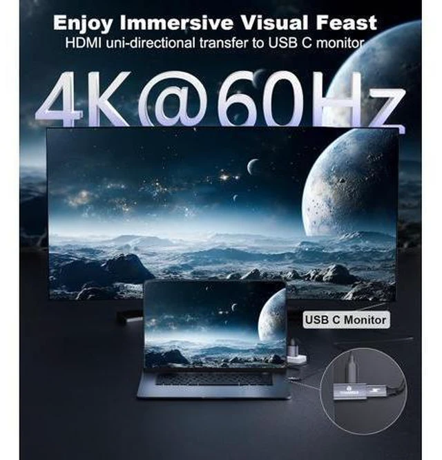 Alt view image 9 of 14 - HDMI to USB C Adapter 4K60Hz Unidirectional HDMI Male to USB C Female for Portable Monitor AR Glasses XREAL One/Air 2 Pro/VITURE Pro/Rokid PS4/5 Xbox Switch ROG Ally Steam Deck-1Pack