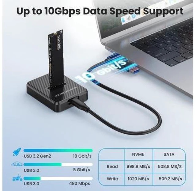 Alt view image 8 of 10 - NVMe & SATA M.2 Reader/Writer, M.2 SSD to USB-A/C Reader Adapter Compatible with (M Key, B+M Key) NVMe and SATA NGFF SSD Dock, Size for 2280 2260 2242 2230 Portable Plastic Enclosure