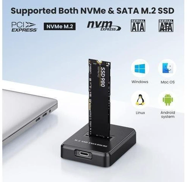 Alt view image 9 of 10 - NVMe & SATA M.2 Reader/Writer, M.2 SSD to USB-A/C Reader Adapter Compatible with (M Key, B+M Key) NVMe and SATA NGFF SSD Dock, Size for 2280 2260 2242 2230 Portable Plastic Enclosure