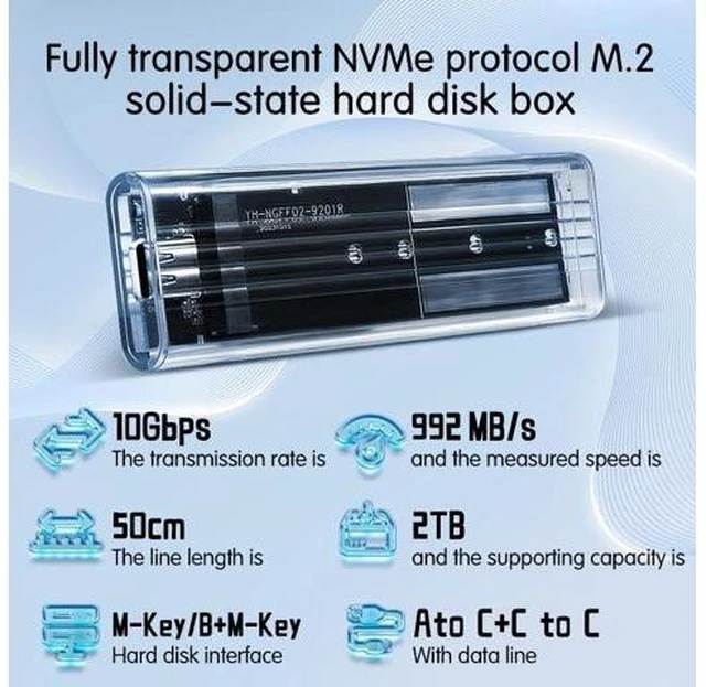 Alt view image 12 of 12 - M.2 SSD Enclosure 10Gbps NVMe/NGFF-SATA Dual Protocol USB 3.2 Gen2 Type C SSD Case for 2280/2242/2230 SSD Disk Box