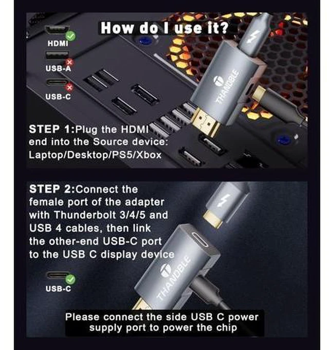 Alt view image 12 of 14 - HDMI to USB C Adapter 4K60Hz Unidirectional HDMI Male to USB C Female for Portable Monitor AR Glasses XREAL One/Air 2 Pro/VITURE Pro/Rokid PS4/5 Xbox Switch ROG Ally Steam Deck-1Pack