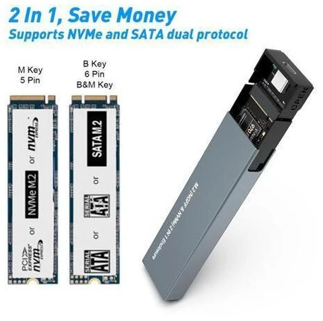 Alt view image 8 of 8 - 2 in 1 Pcie Sata 30 42 60 80 M.2 to Usb 3.1 Ssd case M.2 Ngff Aluminum M2 Hdd Housing Nvme Ssd Disk Casing Ssd Enclosure