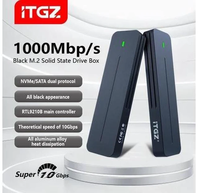 Alt view image 8 of 14 - Dual Protocol M.2 Enclosure USB 3.2 Gen2 10Gbps High-Speed Type-C Aluminum Alloy Case Works NVMe SATA SSDs