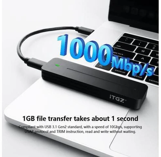 Alt view image 11 of 14 - Dual Protocol M.2 Enclosure USB 3.2 Gen2 10Gbps High-Speed Type-C Aluminum Alloy Case Works NVMe SATA SSDs