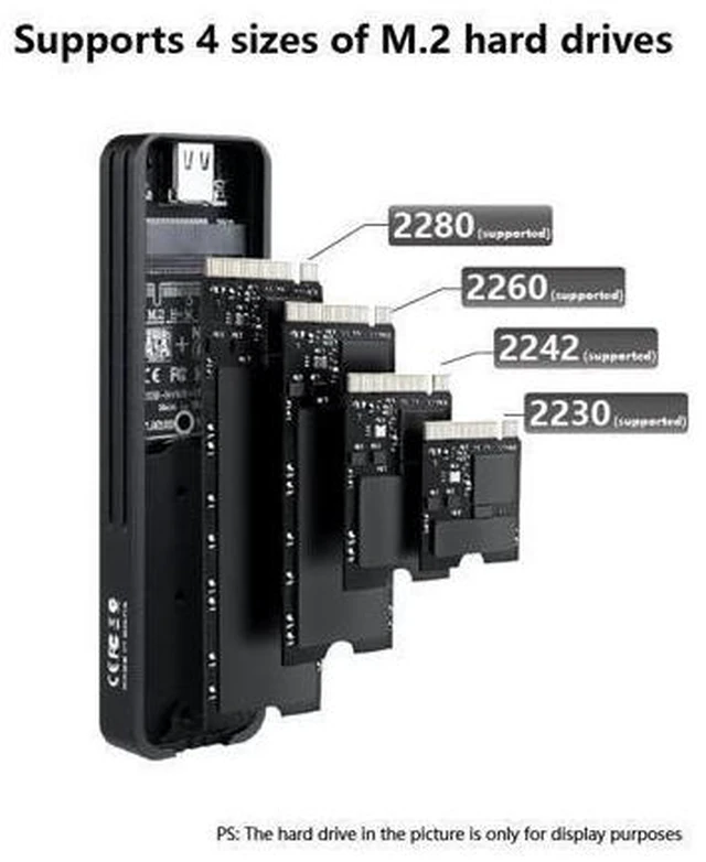 Alt view image 12 of 14 - Dual Protocol M.2 Enclosure USB 3.2 Gen2 10Gbps High-Speed Type-C Aluminum Alloy Case Works NVMe SATA SSDs