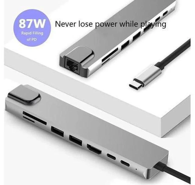Alt view image 8 of 12 - Multifunctional Expansion Dock USB-C Hub Docking Station Adapter With USB 3.0 / 4K HDMI HD Display /RJ45 Gigabit Ethernet /PD Charging SD &TF Card Readers