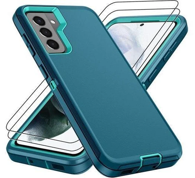 Alt view image 8 of 14 - for Galaxy S21 Case Galaxy S21 Case with 2Pcs HD Screen Protector Military Grade 3 in 1 Shockproof/Dustproof/Drop Proof Military Grade Protective Cover for S21 -Green