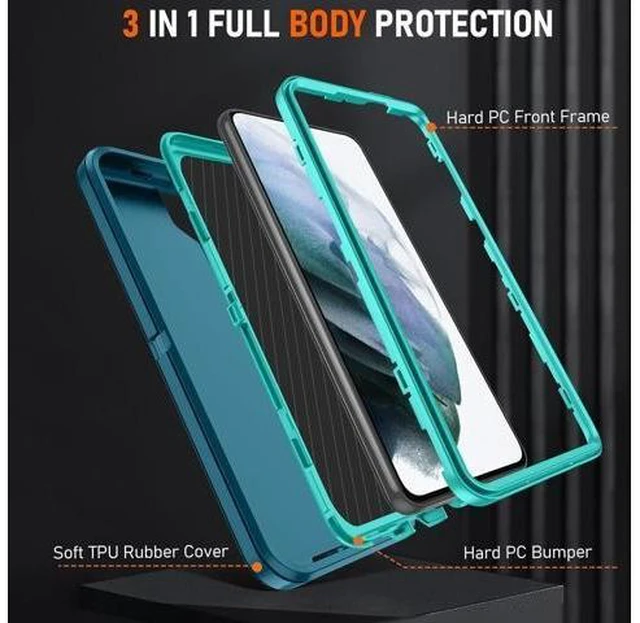 Alt view image 9 of 14 - for Galaxy S21 Case Galaxy S21 Case with 2Pcs HD Screen Protector Military Grade 3 in 1 Shockproof/Dustproof/Drop Proof Military Grade Protective Cover for S21 -Green