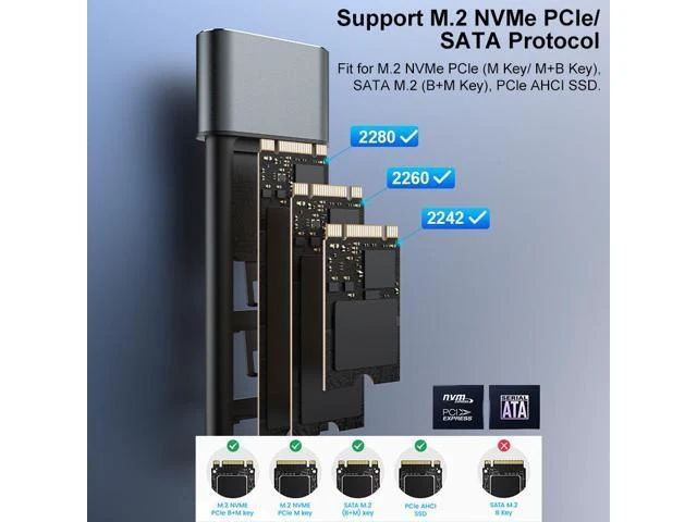 Alt view image 12 of 12 - Read to Ship Portable USB 3.2 Type C M2 Nvme PCle Sata NGFF Dual Protocol SSD Case Aluminum SSD Enclosure Box for 2242/2260/2280