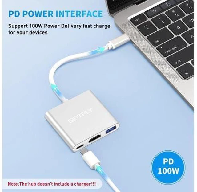 Alt view image 12 of 14 - USB C to HDMI Adapter 3-in-1 USBC Digital AV Multiport Adapter USB Type C Converter to 4K@30Hz HDMI USB 3.0 100W PD for MacBook Pro/Air iPad Pro Chromebook HP Surface