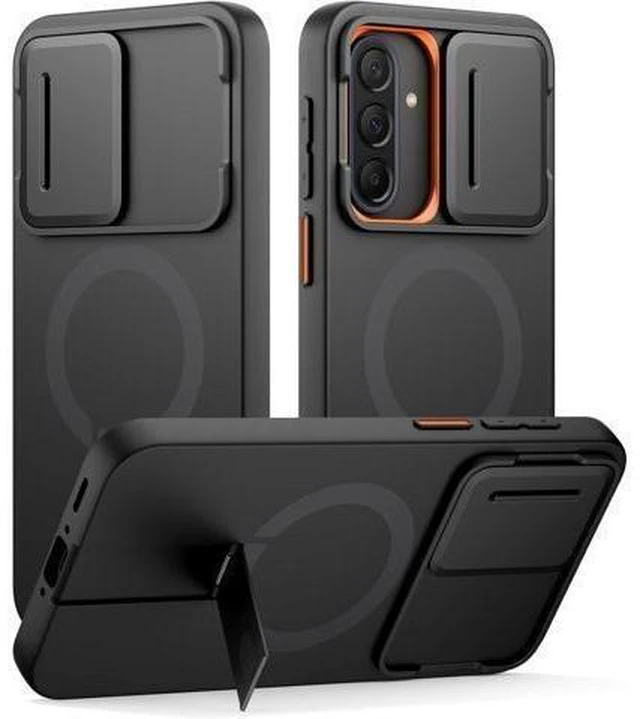 Alt view image 8 of 14 - for Galaxy A37/A36 5G Case Compatible with MagSafe Shockproof Bumper Cover Slim Magnetic Protective Cases with Camera Cover & Adjustable Metal Kickstand for Galaxy A37/A36 5G Black