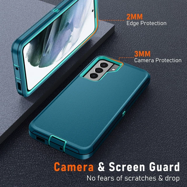 Alt view image 11 of 14 - for Galaxy S21 Case Galaxy S21 Case with 2Pcs HD Screen Protector Military Grade 3 in 1 Shockproof/Dustproof/Drop Proof Military Grade Protective Cover for S21 -Green