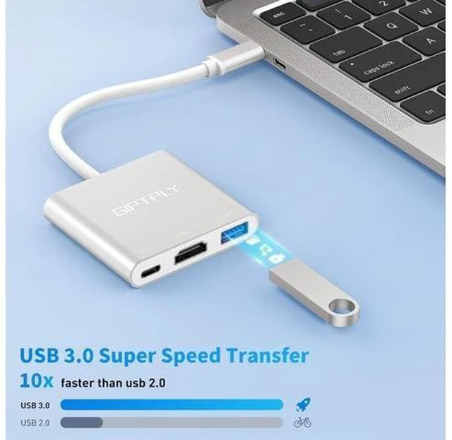Alt view image 13 of 14 - USB C to HDMI Adapter 3-in-1 USBC Digital AV Multiport Adapter USB Type C Converter to 4K@30Hz HDMI USB 3.0 100W PD for MacBook Pro/Air iPad Pro Chromebook HP Surface