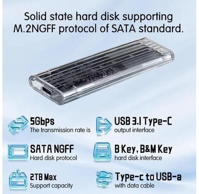 Alt view image 9 of 12 - M.2 SSD Enclosure 10Gbps NVMe/NGFF-SATA Dual Protocol USB 3.2 Gen2 Type C SSD Case for 2280/2242/2230 SSD Disk Box