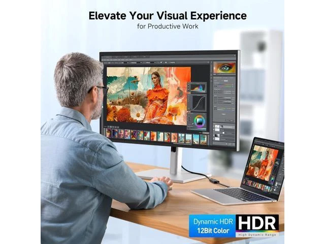 Alt view image 12 of 14 - Braided Aluminum USB C to HDMI Adapter Support 4K 60Hz 2K 144Hz and HDR (HDMI to USB C Adapter) in Matte Black for iPhone 16/15 Pro Max Plus MacBook XPS Surface Pro