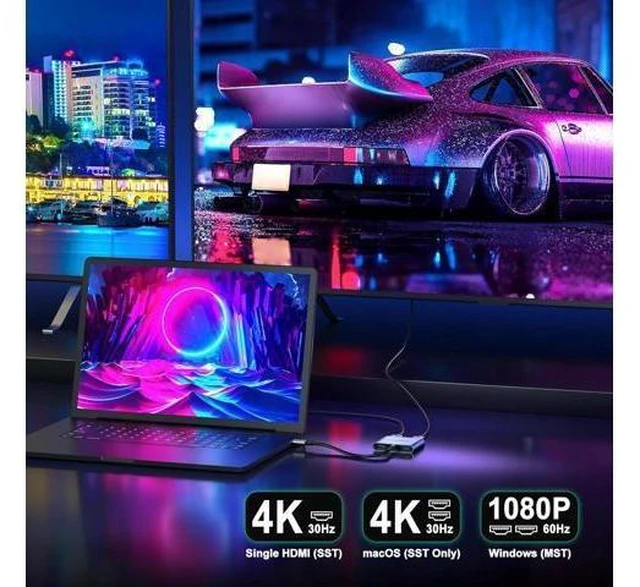 Alt view image 12 of 14 - USB C to Dual HDMI Adapter 4K 30Hz USB C Hub Multiport Adapter with Dual HDMI USB 3.0 100W PD Support USB C to HDMI Splitter Extended Display for Laptop (MST is not Supported on macOS)