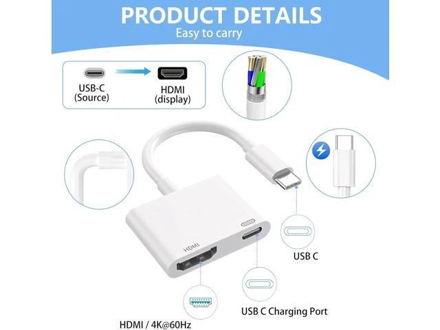 Alt view image 10 of 14 - USB C to HDMI for TV 4K@60Hz Type C to HDMI Adapter with Charging Port iPhone to Hdmi to USB C Adapter Compatible for iPhone 16/15 Series/iPad Pro/Galaxy/MacBook Pro to HDTV Projector