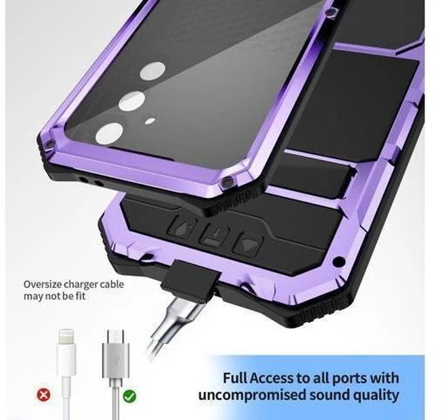 Alt view image 10 of 12 - Compatible with Galaxy S25 FE Case Metal Heavy Duty Phone Case Built-in Screen Protector Full Body Protective Dust Proof Military Grade Rugged 2025 Purple