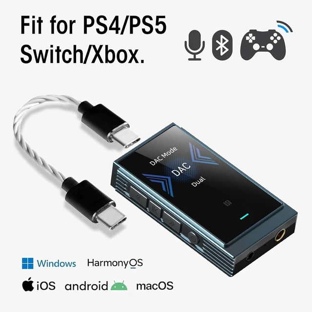 Alt view image 8 of 12 - UP6 Portable Headphone Amp, Bluetooth5.2 DAC, LDAC/APTX/NFC/CVC8.0 HD Microphone, 1.54inch LCD Screen Music Mode/Game Mode/Car Mode, 4+Hours Playtime (Blue)