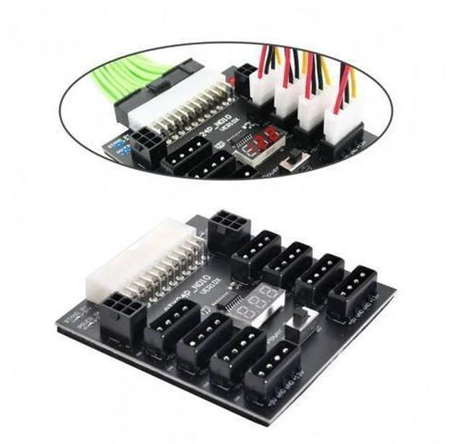 Alt view image 13 of 14 - Shenzhong ATX PSU Server Power Board 24Pin to IDE 8x 4Pin +2x 6Pin Power Supply Board for CHIA ETH BTC Mining Miner