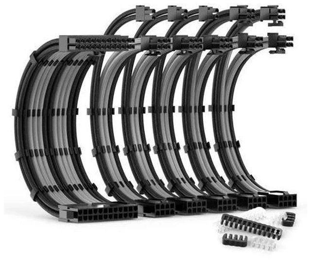 Alt view image 7 of 12 - PSU Cable Extension Kit 30CM Length with Two Sets of Cable Combs,1x24Pin/2x8Pin(4+4)/3x8Pin(6P+2P) PC Sleeved Cable for ATX Power Supply (Black/Gray), A-11